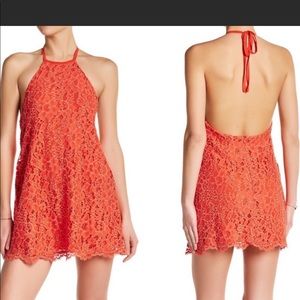 NBD Orange Floral Lace Halter Dress